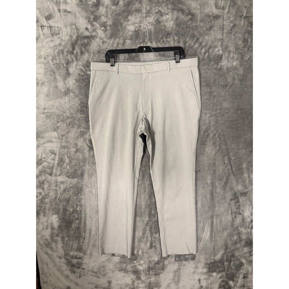 Mens Light Gray Flat Front Dress Pants Trousers Business Casual
